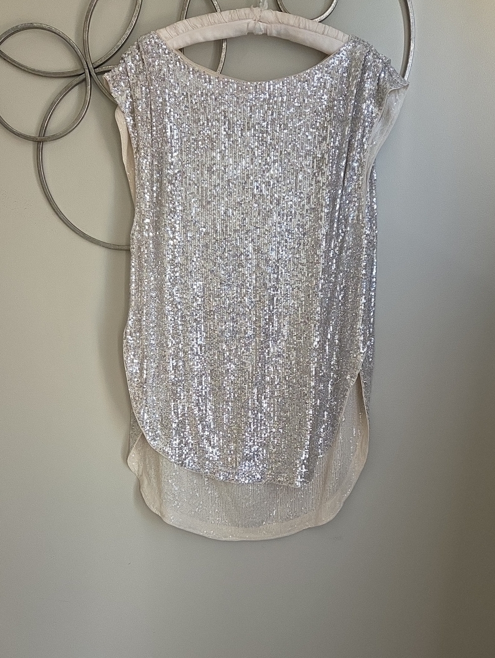 Free People Silver Sequin High Low Tunic Top